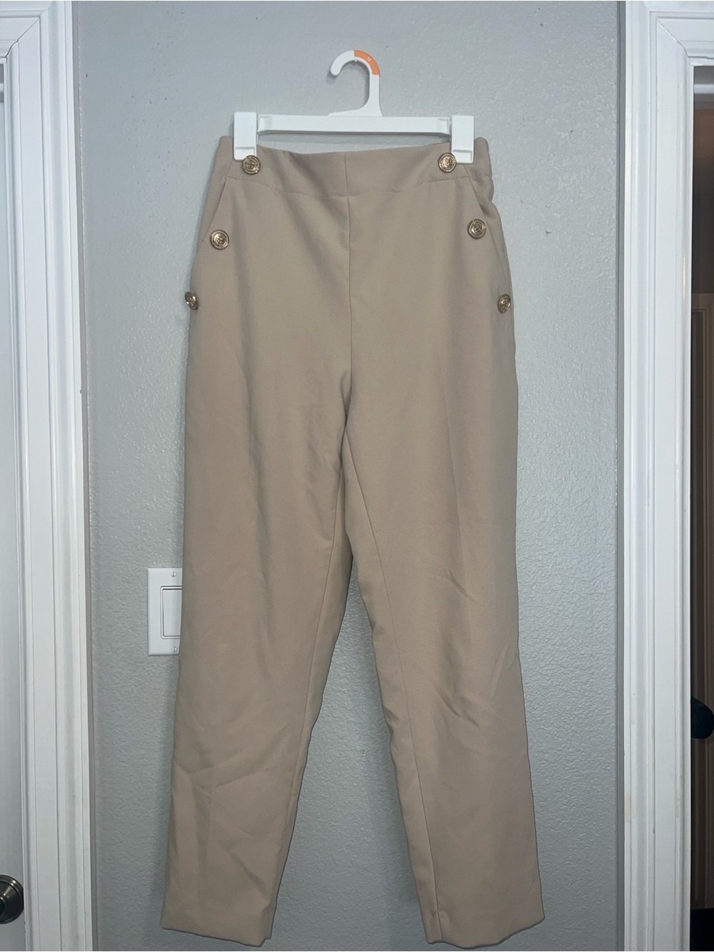 Zara Beige High-Waist Button Trousers